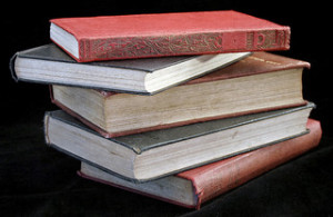 Stacked books.